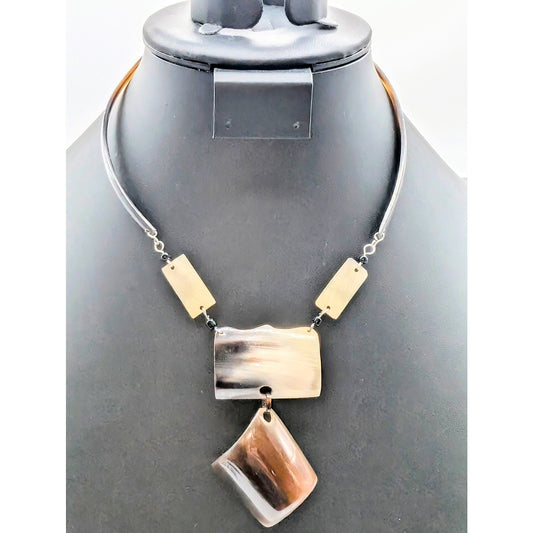 VTG Native American Buffalo Horn Curved Sections Y Dangle Hook Clasp Necklace