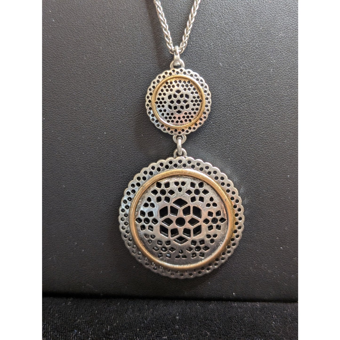 Lucky Brand Two Toned Openwork Double Medallion Pendant 27.5"-29.5" Necklace