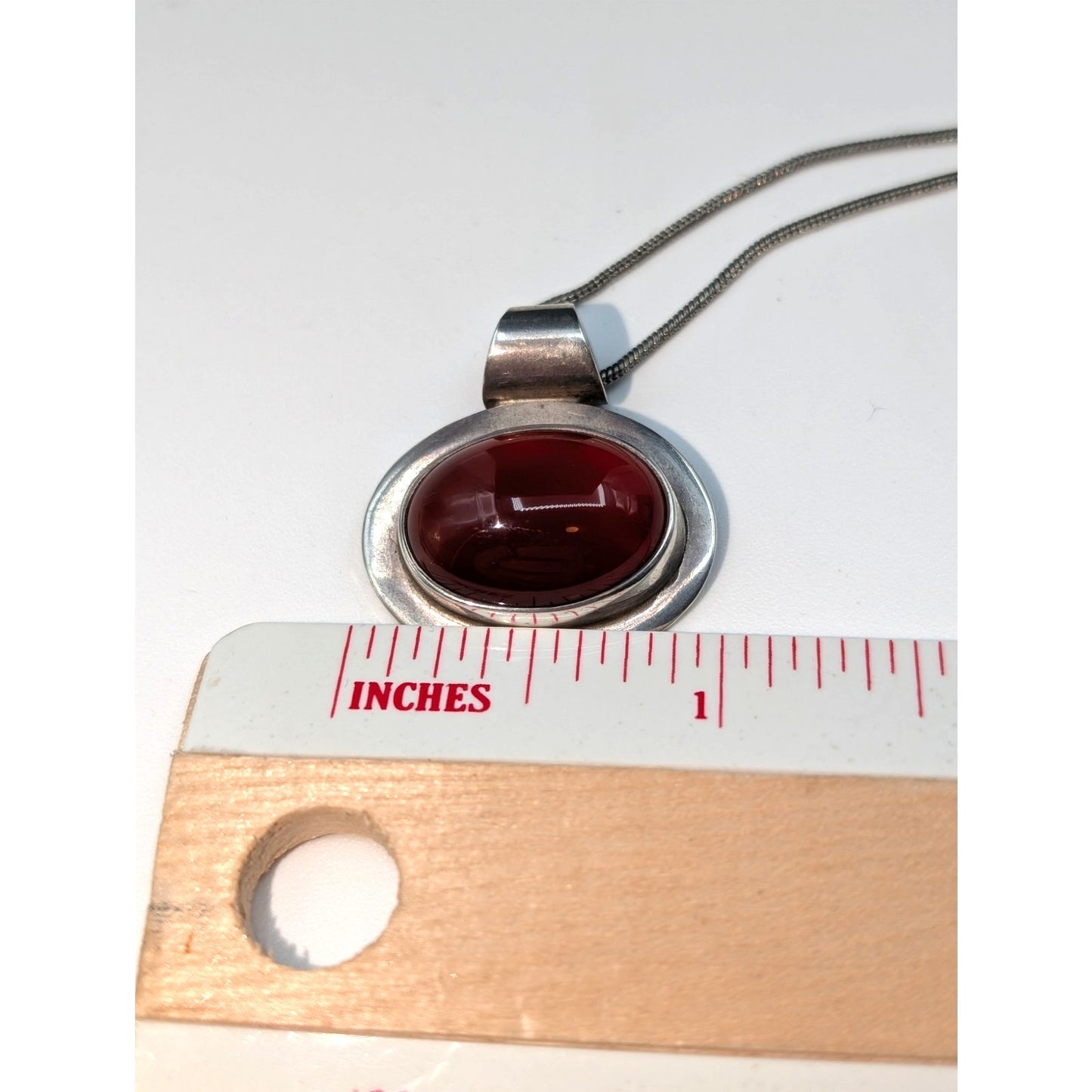 Vtg 925 Sterling Silver Mexico Bezel Set Carnelian Stone 16.5" Chain Necklace