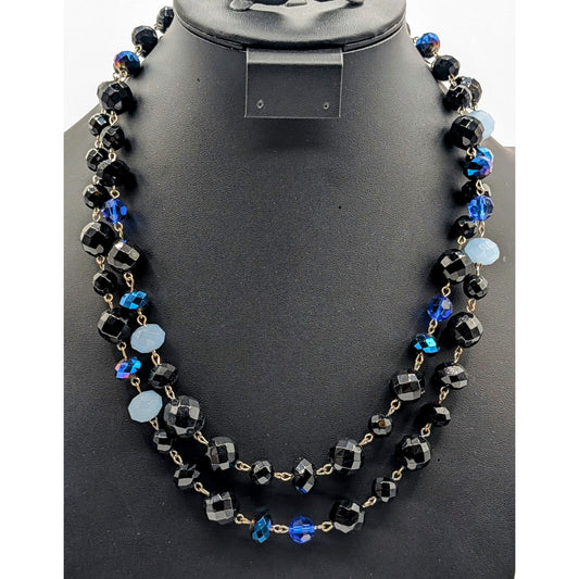 White House Black Market Faceted Glass Blue/Black AB Crystal Bead Necklace