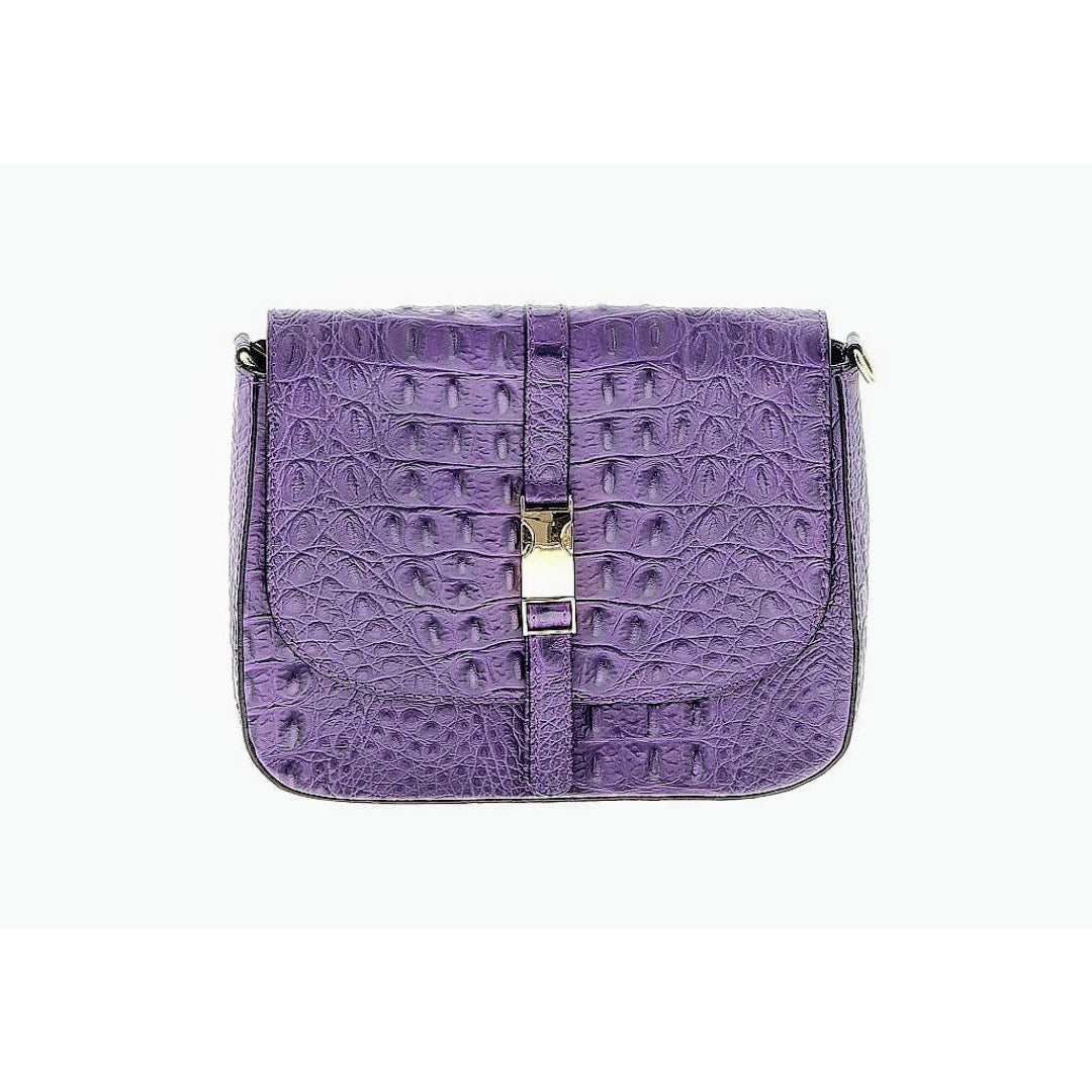 Firenze Italy Purple Leather Croc Embossed Long Strap/Short Strap Shoulder Bag