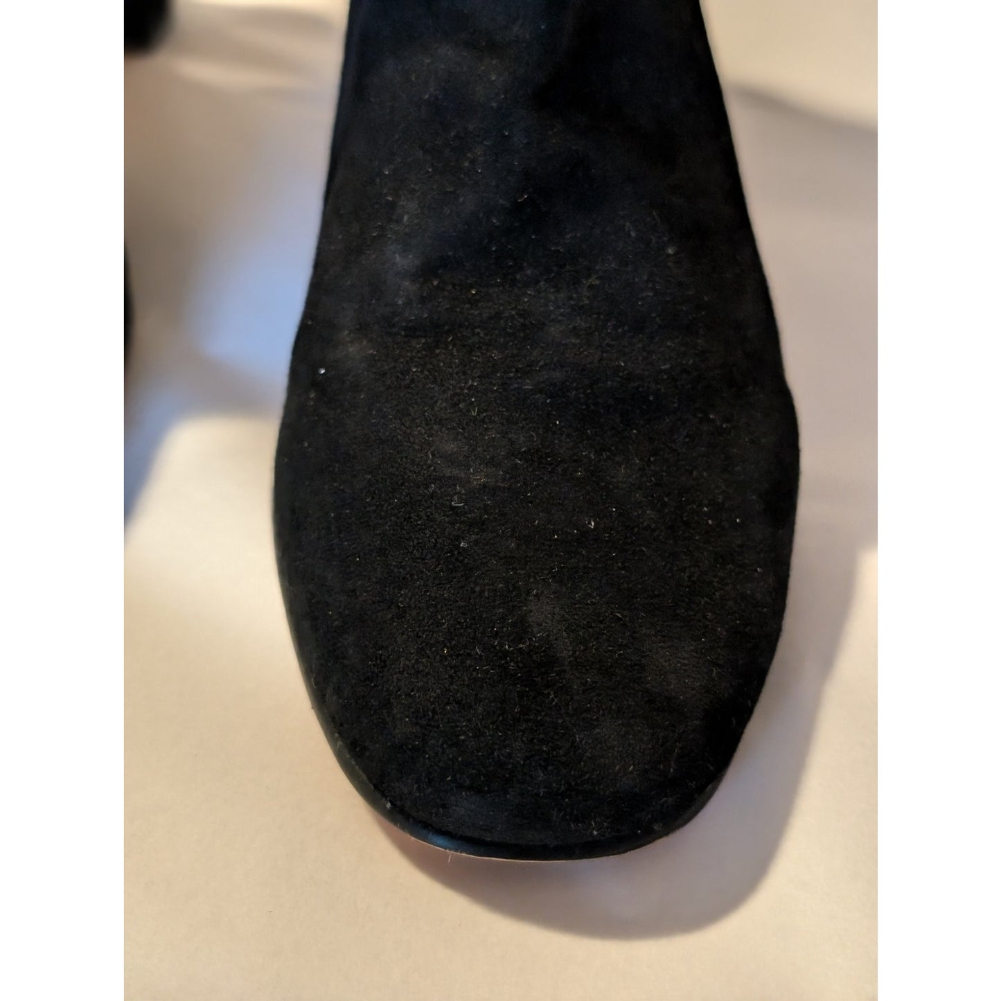 J. Crew Black Suede Round Toe High Ankle Back Zip Chunky Heel Boot Womens Sz 9