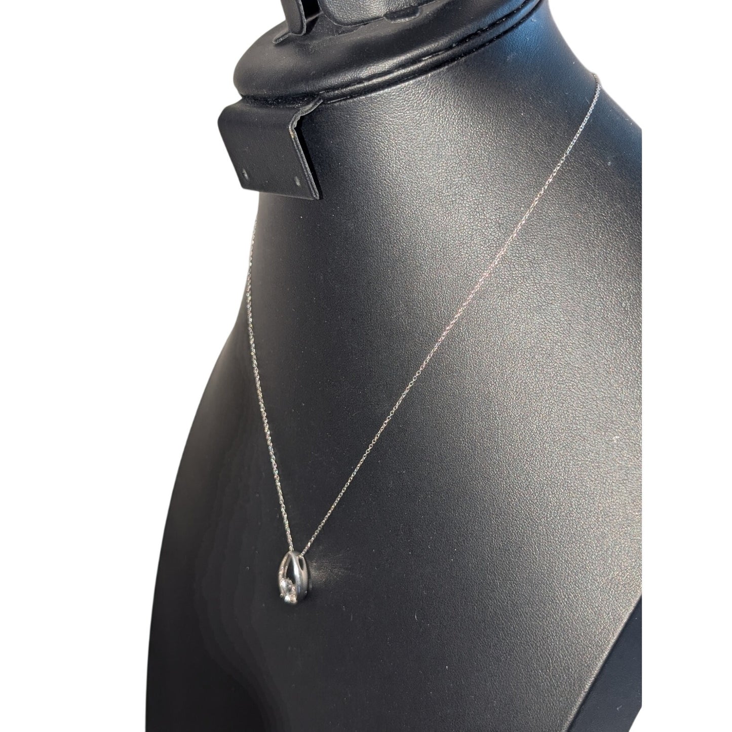 DL 925 Sterling 6.0mm White Sapphire Solitaire Teardrop Pendant 18" Necklace