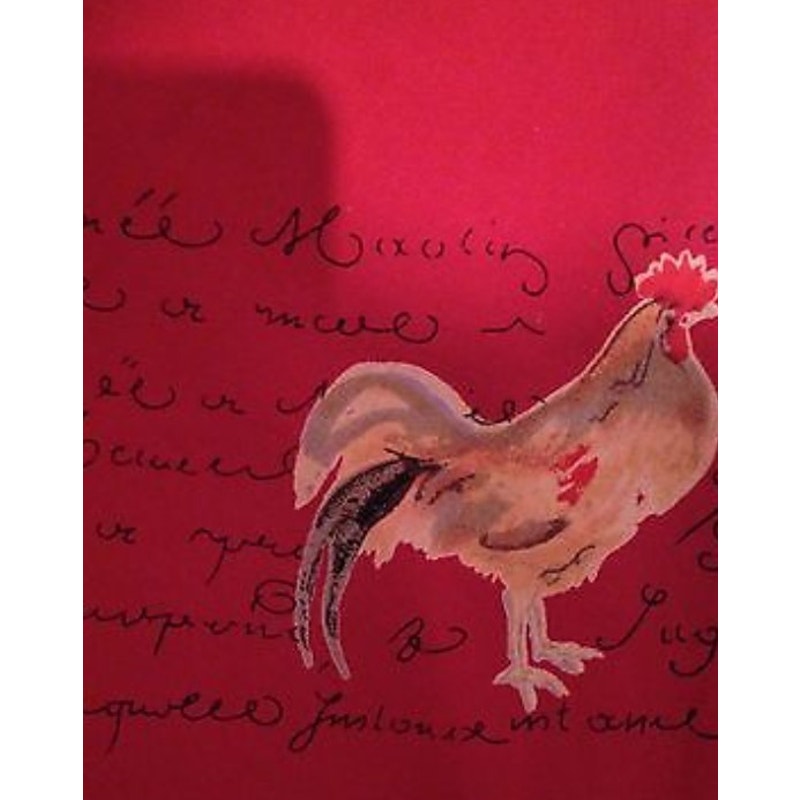 Williams Sonoma Red French Script Rooster 100% Cotton 70" Round Table Cloth