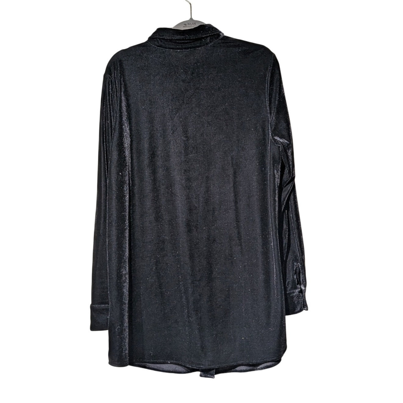 Soft Surroundings Black Velvet/Velour Button Up Collar Tunic Shirt Women's Sz M