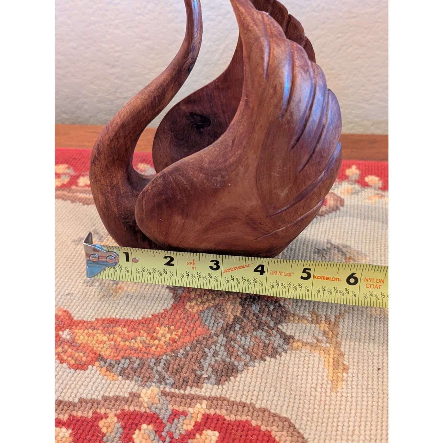 Vintage Signed by Artist Graceful Wood Carved Swan Sculpture