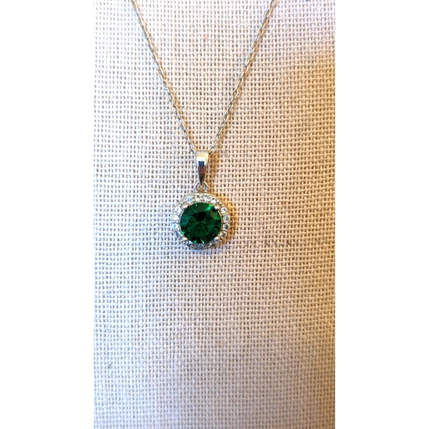 Vintage Charles Winston Marked 925 Green Crystal & CZ Pendant on Italy 925 Chain