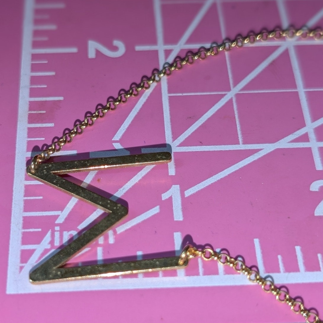 Marked 925 Sterling Vermeil Initial 'M' Pendant Chain 18" Necklace