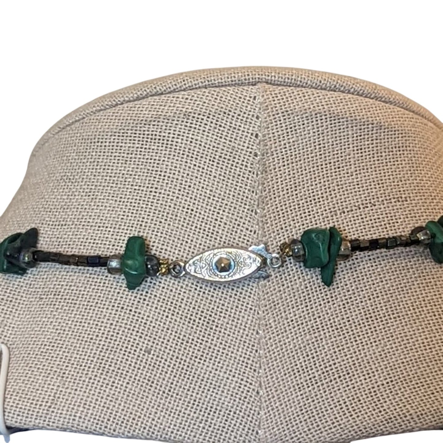 Vintage Green Glass Beads with Malachite Chip and Bead 16" Necklace