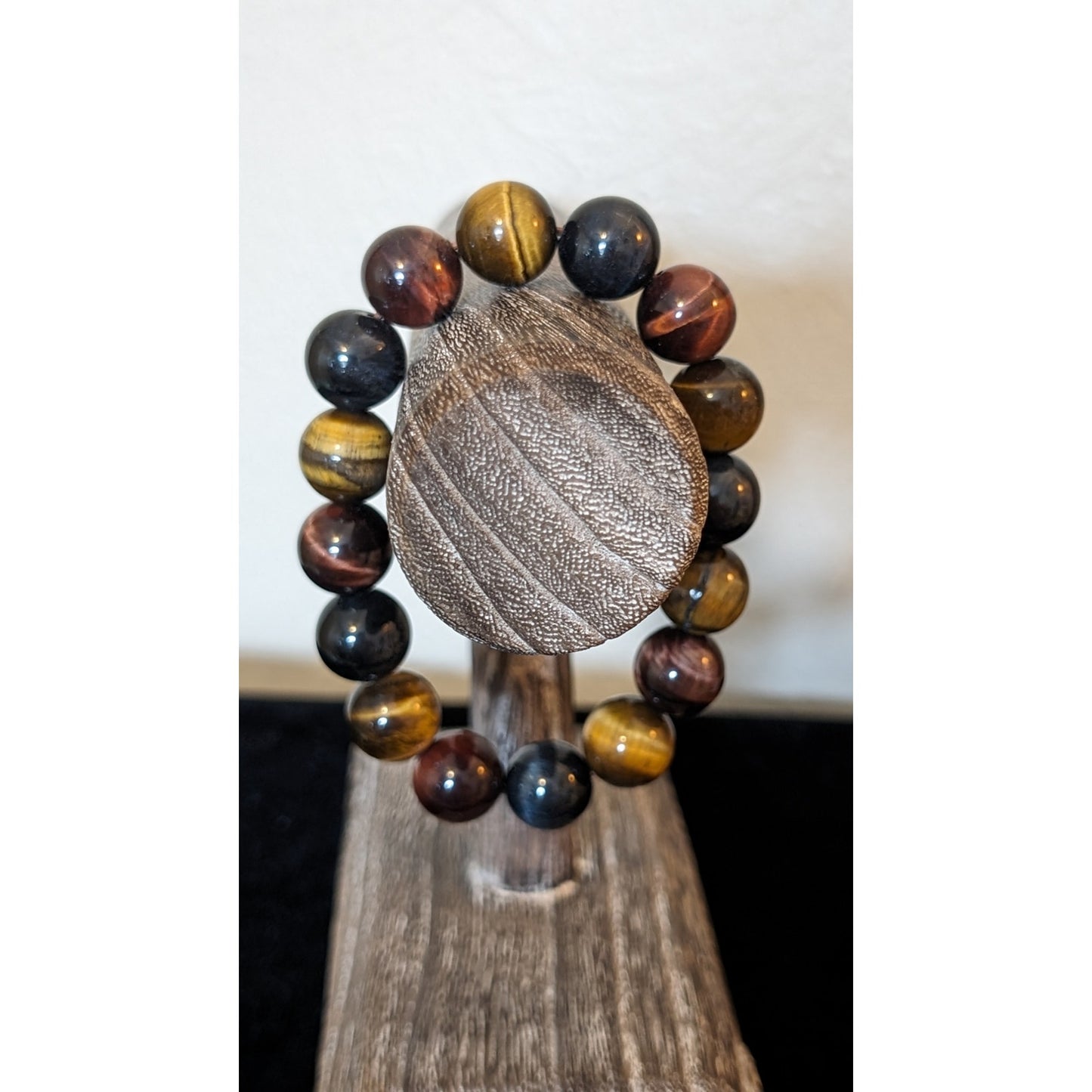 14mm Blue, Red and Gold Yellow Tiger Eye Crystal Beads Stretchable Bracelet