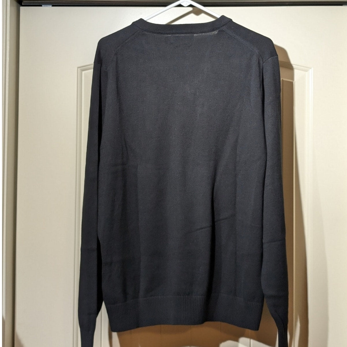 Nautica Black Cotton Viscose V-Neck Ribbed Hem Cuff Long Sleeve Sweater Mens L
