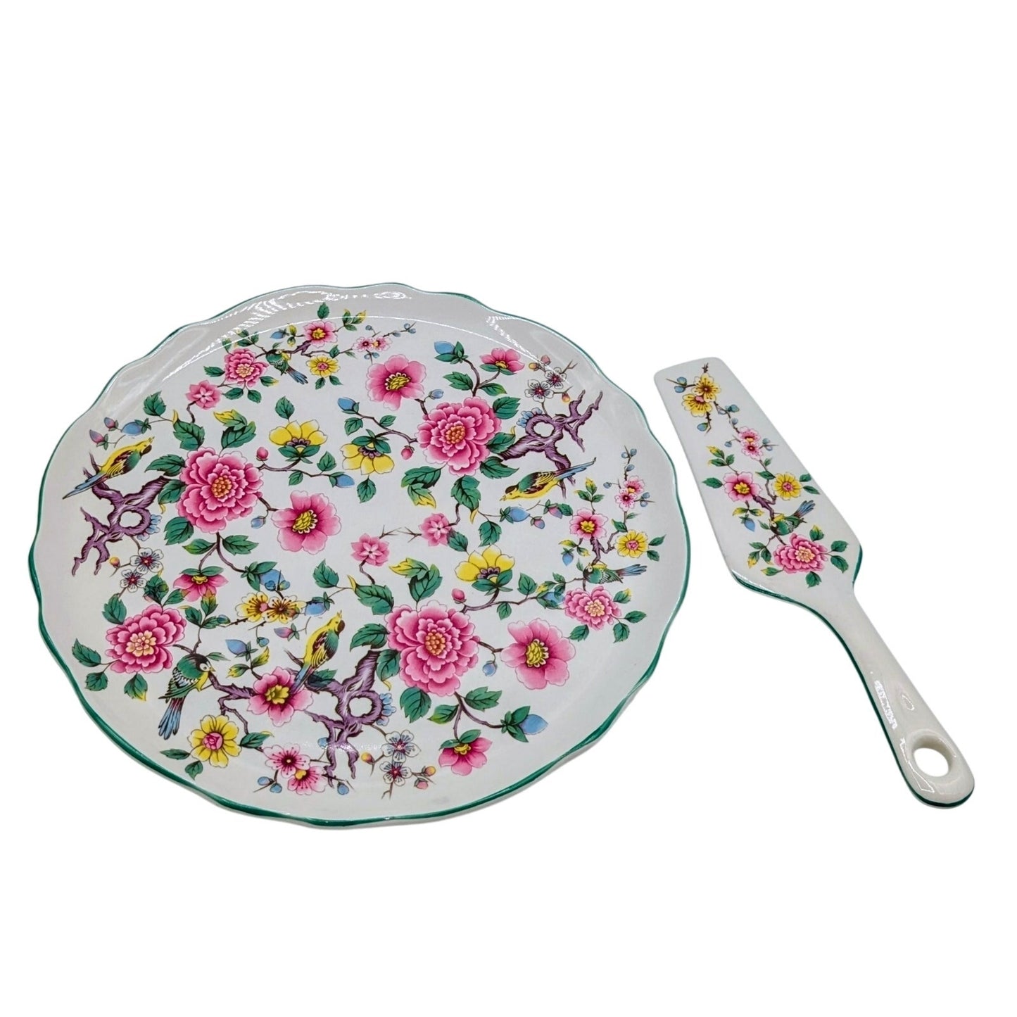 VTG Old Foley Staffordshire James Kent Ltd., England Chinese Rose Cake Plate Set