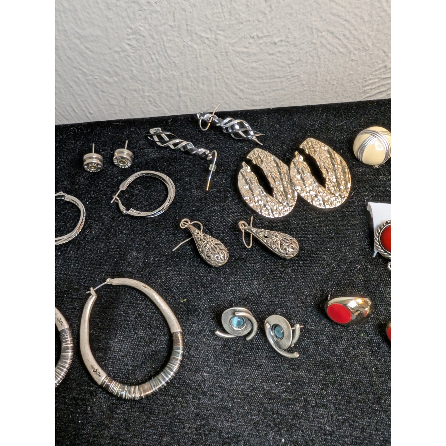 Fourteen Silver Tone Red White Blue Theme Pierced Earring Jewelry Lot