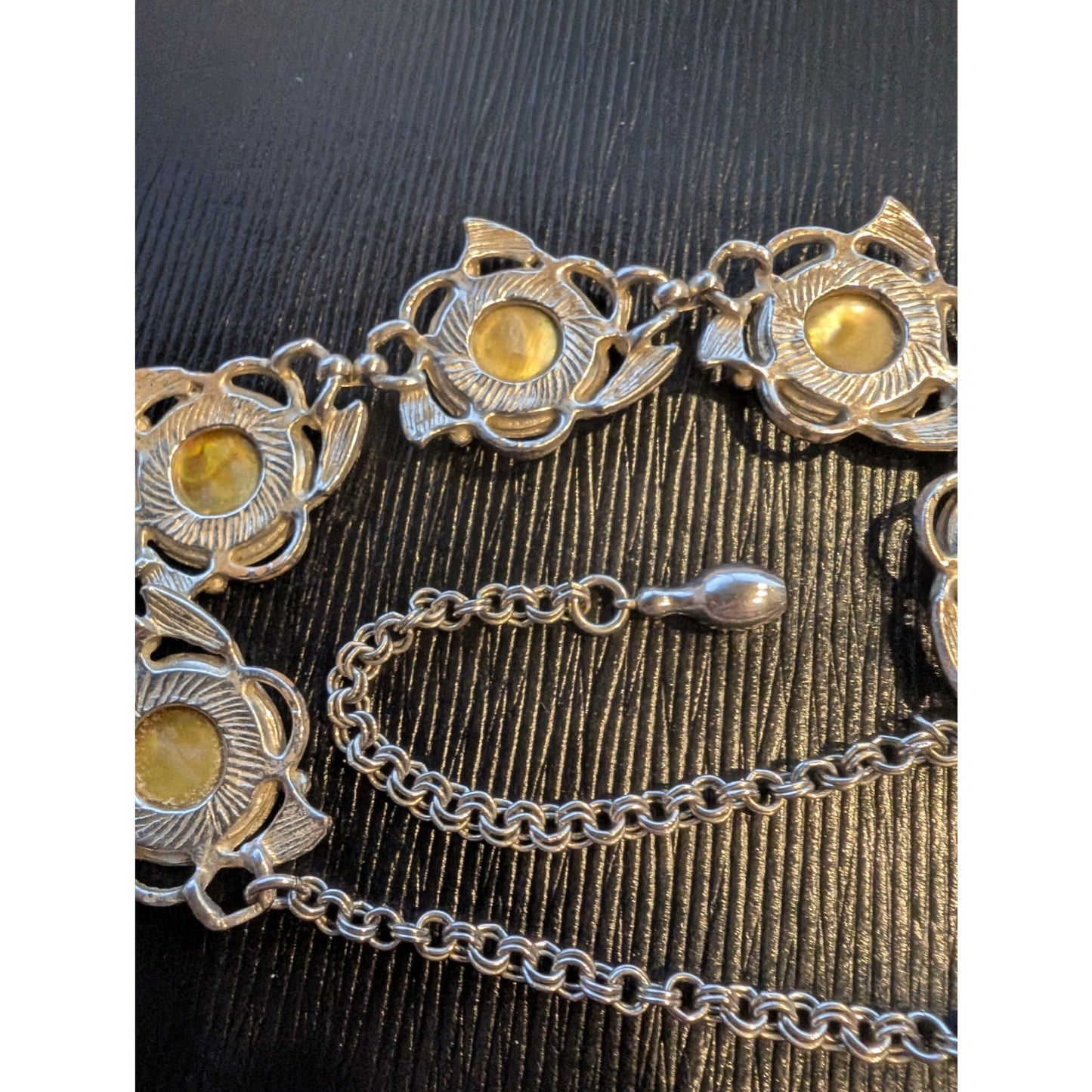Vintage Silver Tone Abalone Shell Station Chain Hook Clasp 15" Choker Necklace
