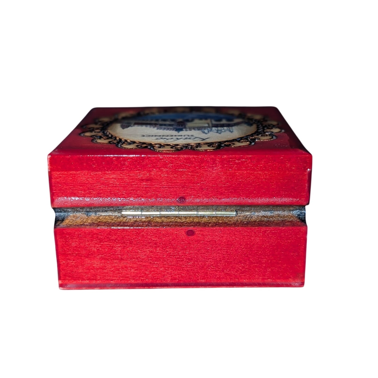 Vintage 1988 Krakow Hand Made in Poland Red Painted Hinged Wooden Trinket Box
