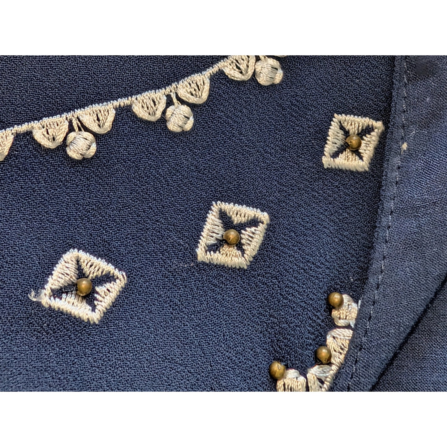 XCVI Navy Sheer Tunic Lace Bead Embellished Tie Neck 3/4 Sleeve Blouse Sz XL