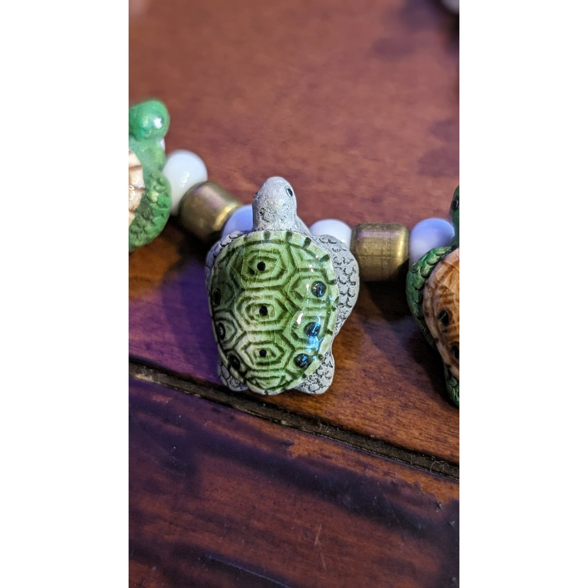 Glass Bead Ceramic Turtle Necklace & 70s Seed Bead Flower Choker