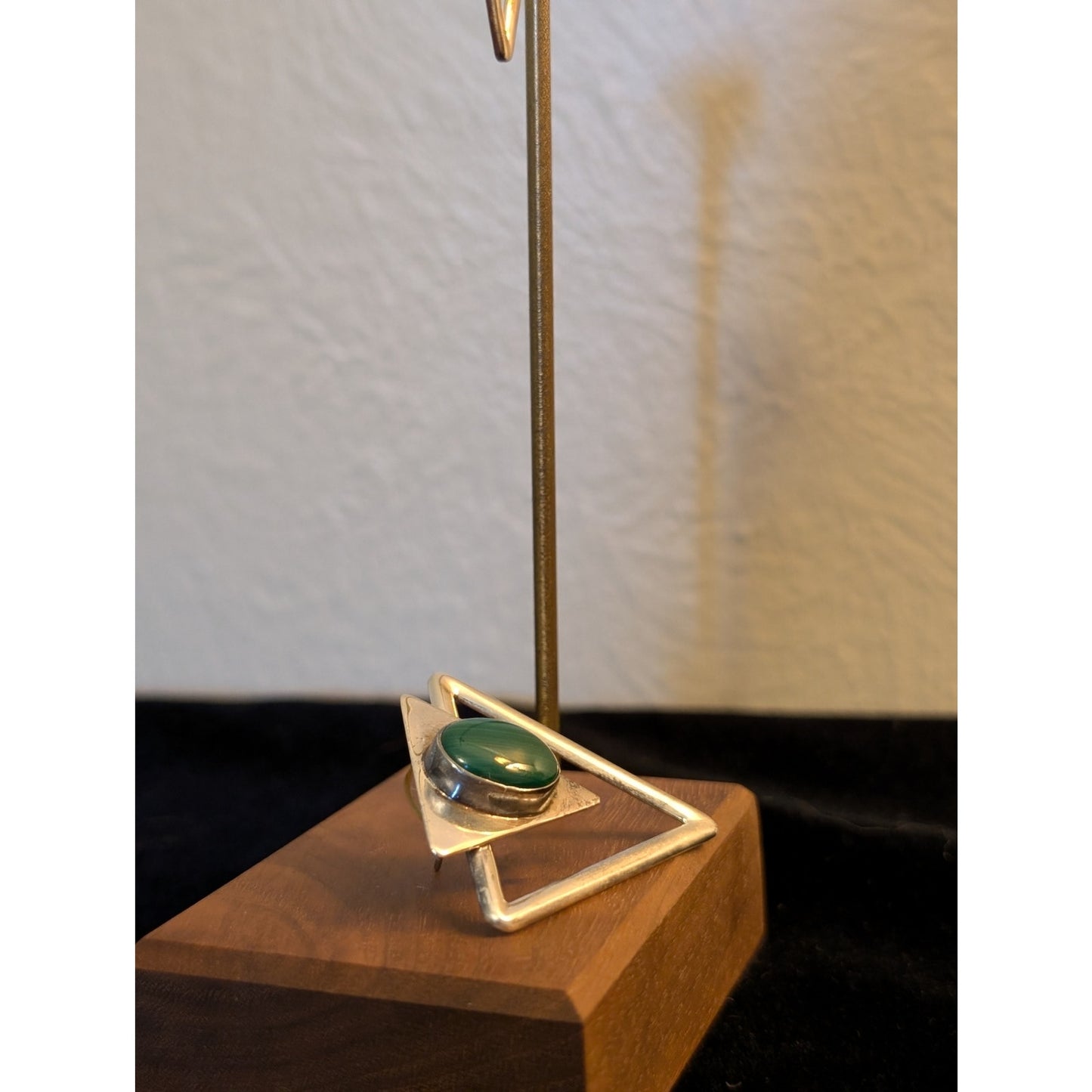 Vintage Navajo Handmade Sterling Silver Malachite Geometric Large Earrings