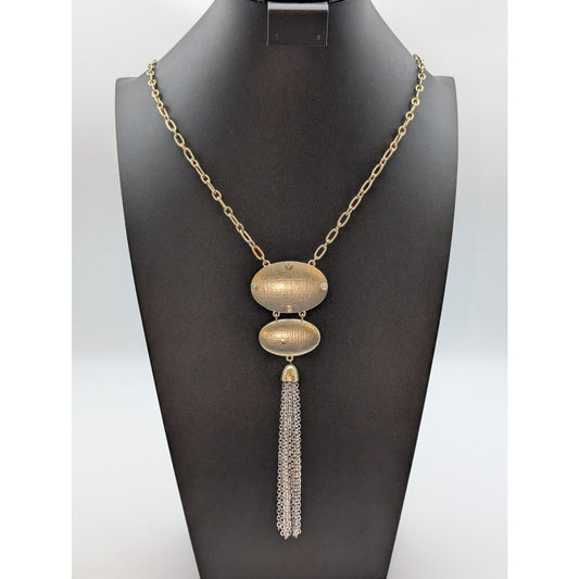 Chico's Light Gold Tone Rhinestone Tassel Chain Necklace