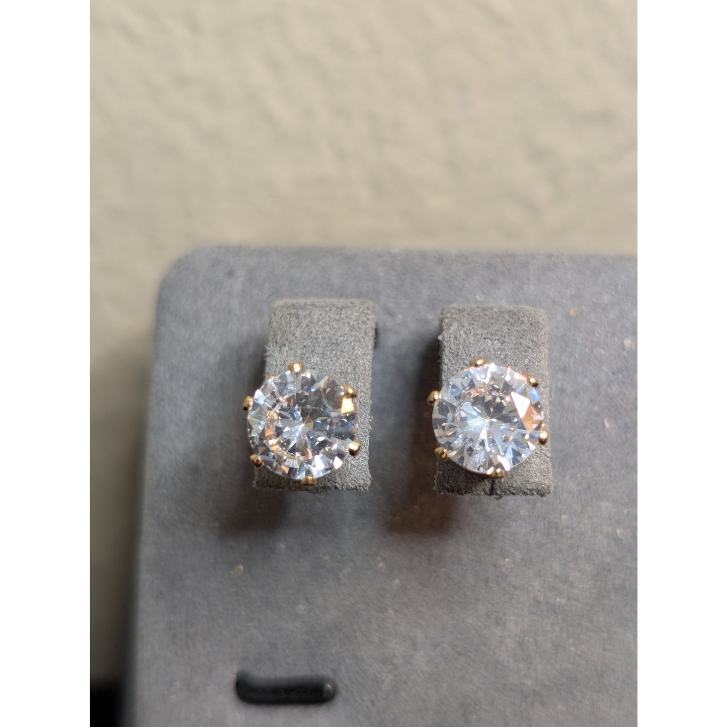 Gold Tone Six Prong Large CZ Post Stud Earrings