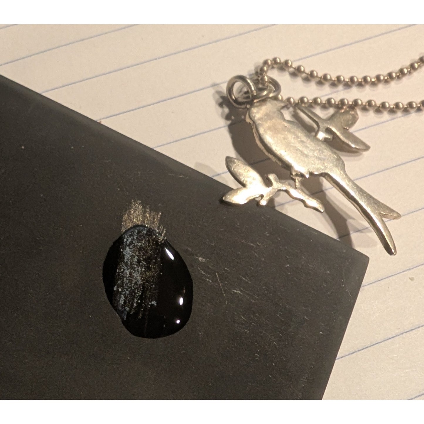 Vtg 925 Sterling Silver Bird on Branch Pendant Bead Ball Chain 17.5" Necklace