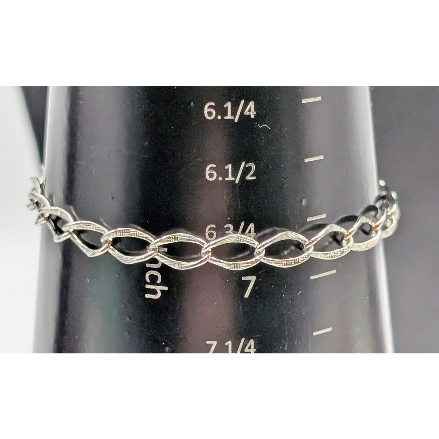 Vintage Sterling Silver Oval Etched Link Charm Bracelet Spring Ring Clasp
