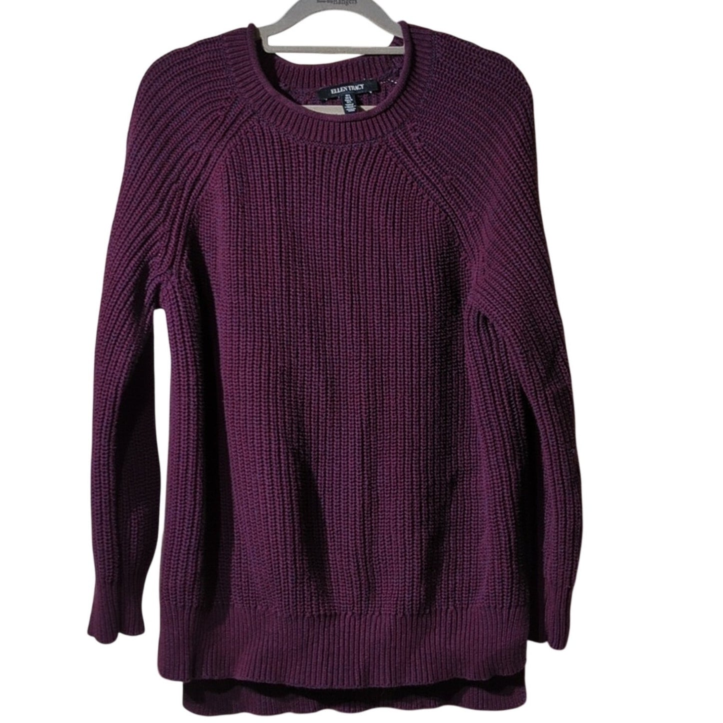 Ellen Tracy Port Marled Open Knit Pullover Rolled Neck Notched Hem Sweater Sz L