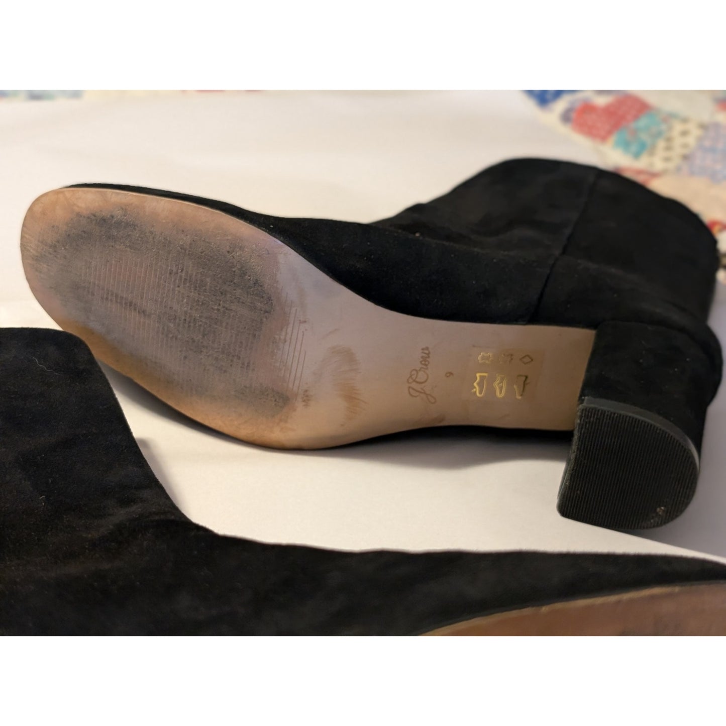 J. Crew Black Suede Round Toe High Ankle Back Zip Chunky Heel Boot Womens Sz 9