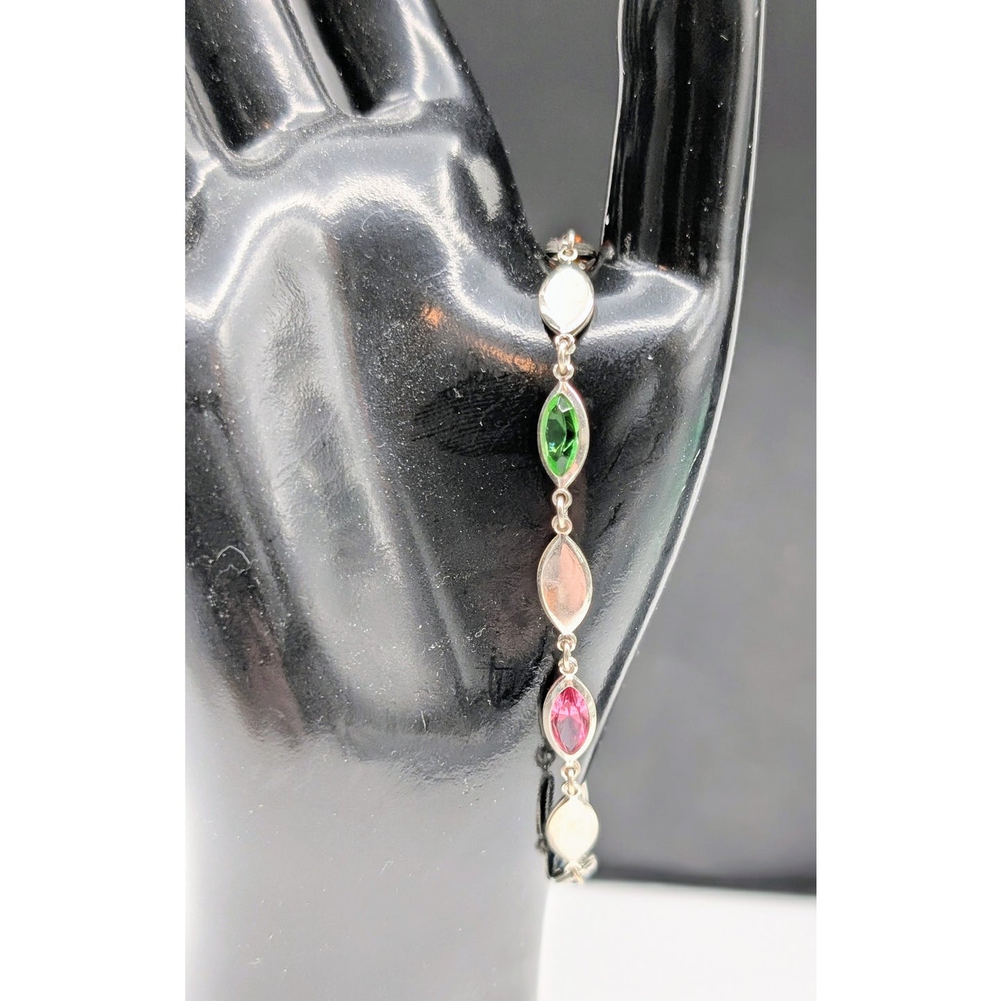 VTG Looks Like 'Powel'l 925 Sterling Silver Cut Glass Marquis Station Bracelet