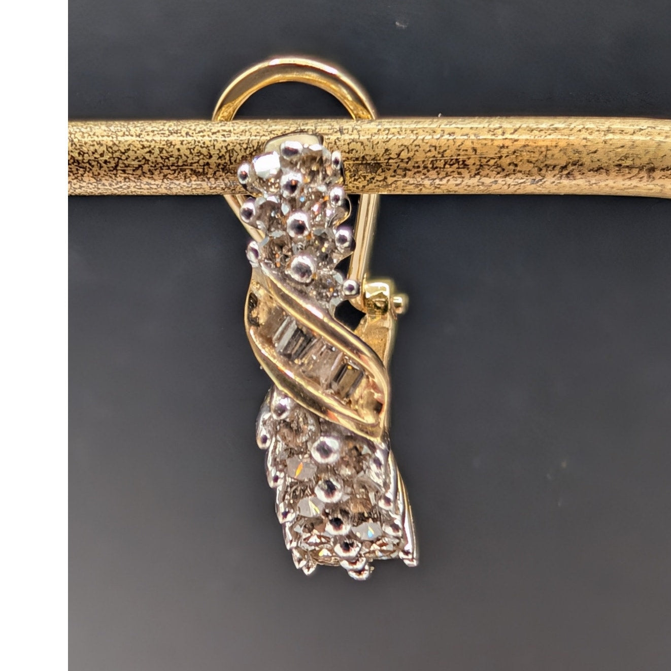 Vtg 14K Yellow & White Gold Diamond Omega Back Curved Hoop Earrings 4.83g
