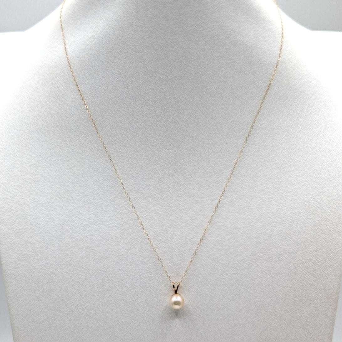Vtg 14K Yellow Gold Genuine Pearl Pendant 18" Chain Spring Ring Clasp Necklace