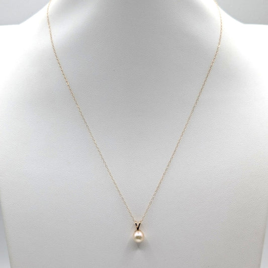 Vtg 14K Yellow Gold Genuine Pearl Pendant 18" Chain Spring Ring Clasp Necklace