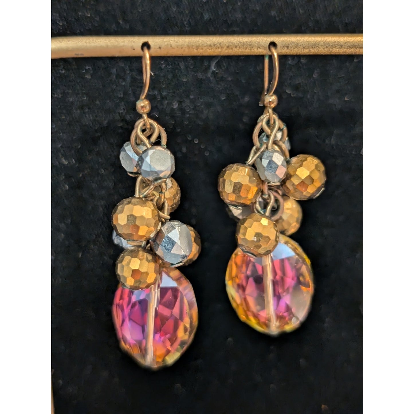 Metallic Faceted Cluster Large Faceted AB Crystal Dangle Earrings