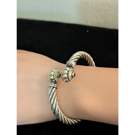 Vintage 925 Sterling Silver FLLI Menegatti Italy Hinged Twisted Two Tone Cuff