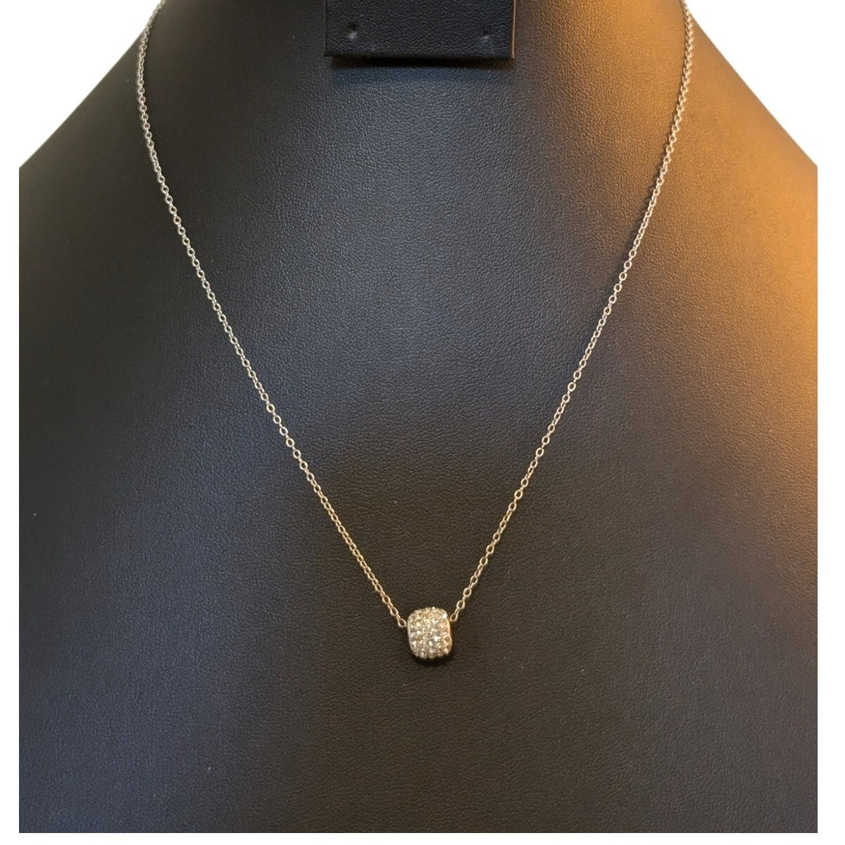 Vintage 925 Sterling Silver Rhinestone Encrusted Barrel Charm 18" Necklace