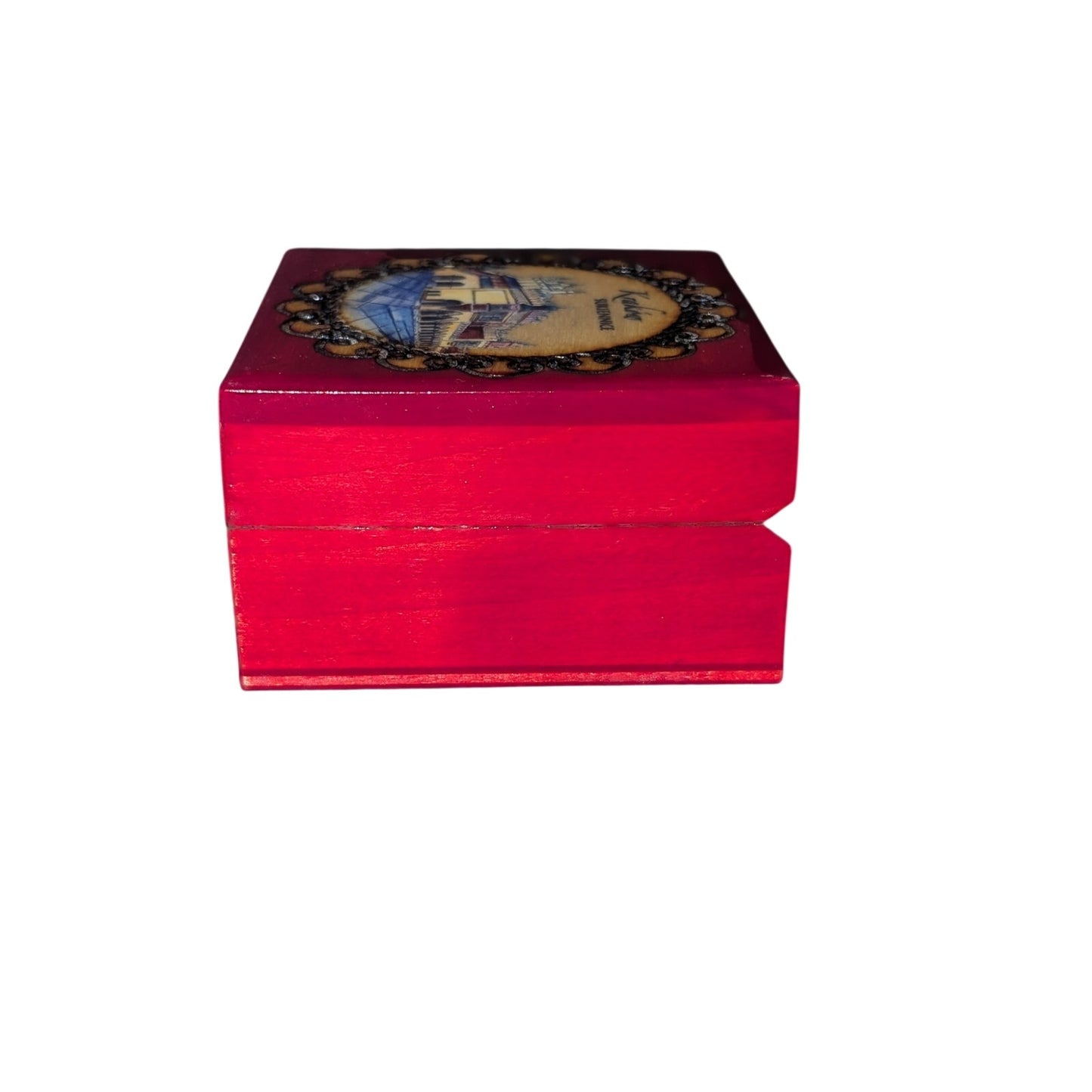 Vintage 1988 Krakow Hand Made in Poland Red Painted Hinged Wooden Trinket Box