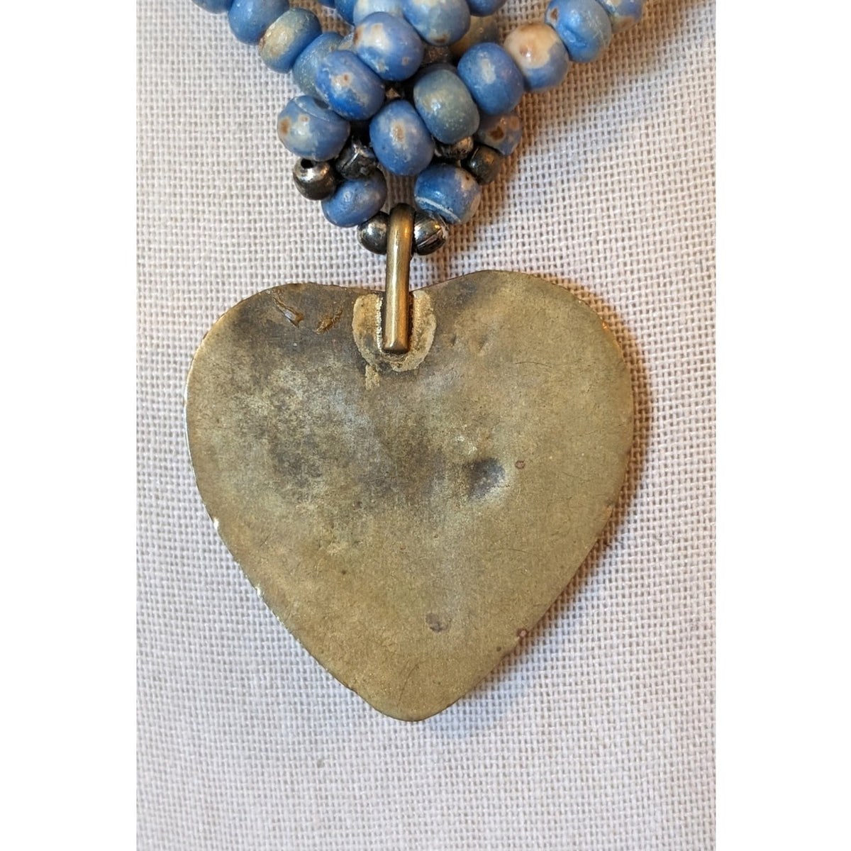 1 to 3 Strands Blue Bead Stone Inlay Copper Heart Vintage Necklace w/ Hook Clasp