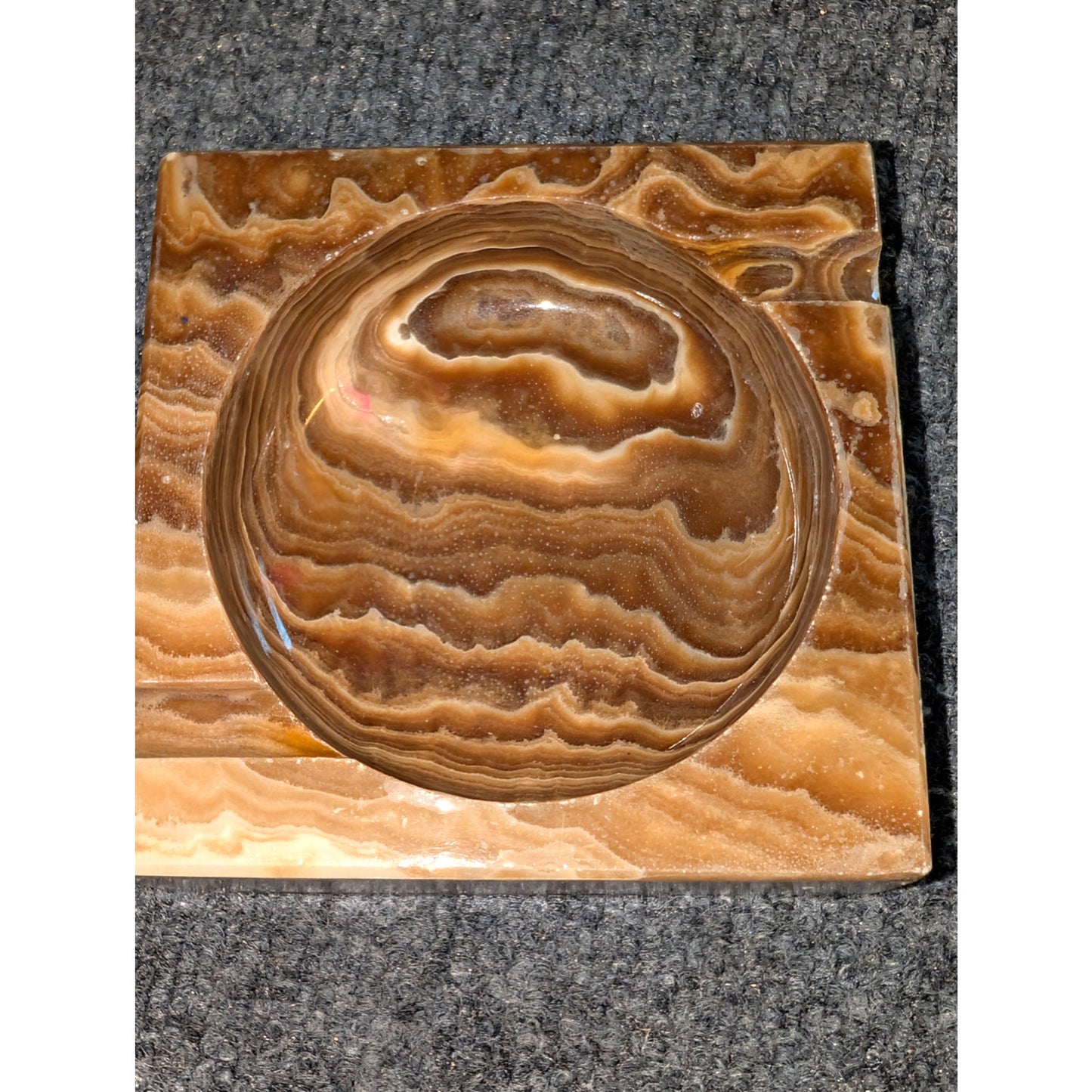 Vintage Mid Century Modern Brown Banded Agate Ashtray