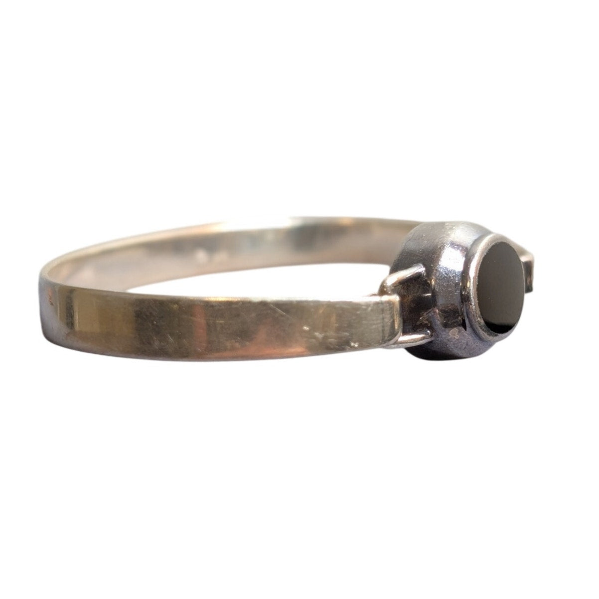Vintage 925 Sterling Silver Black Inlaid Onyx Hook Bangle Bracelet