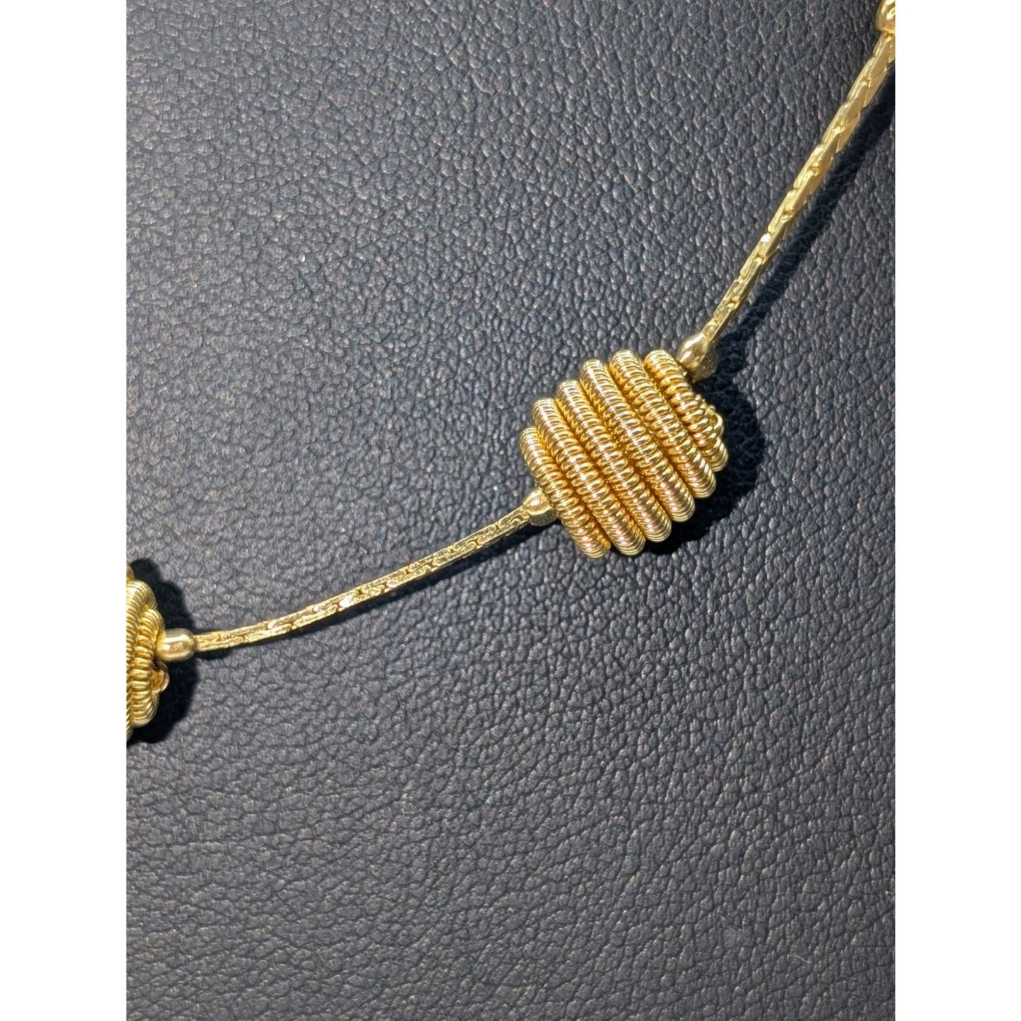 Vintage Beehive Twisted Spiral Bead Station Gold Tone 24" Necklace