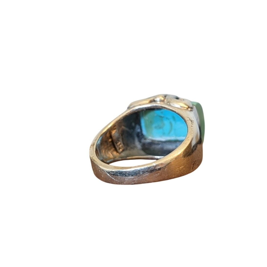 Southwestern Sterling Silver Swirl Filigree Wrapped Turquoise Ring Size 6.25