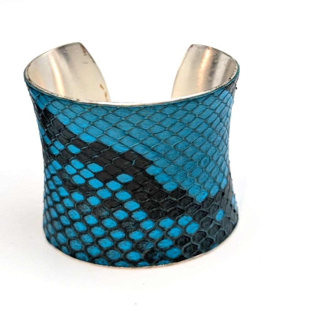 Rustic Cuff Blue Black 2" Wide Faux Snake Skin Textured Cuff Bracelet