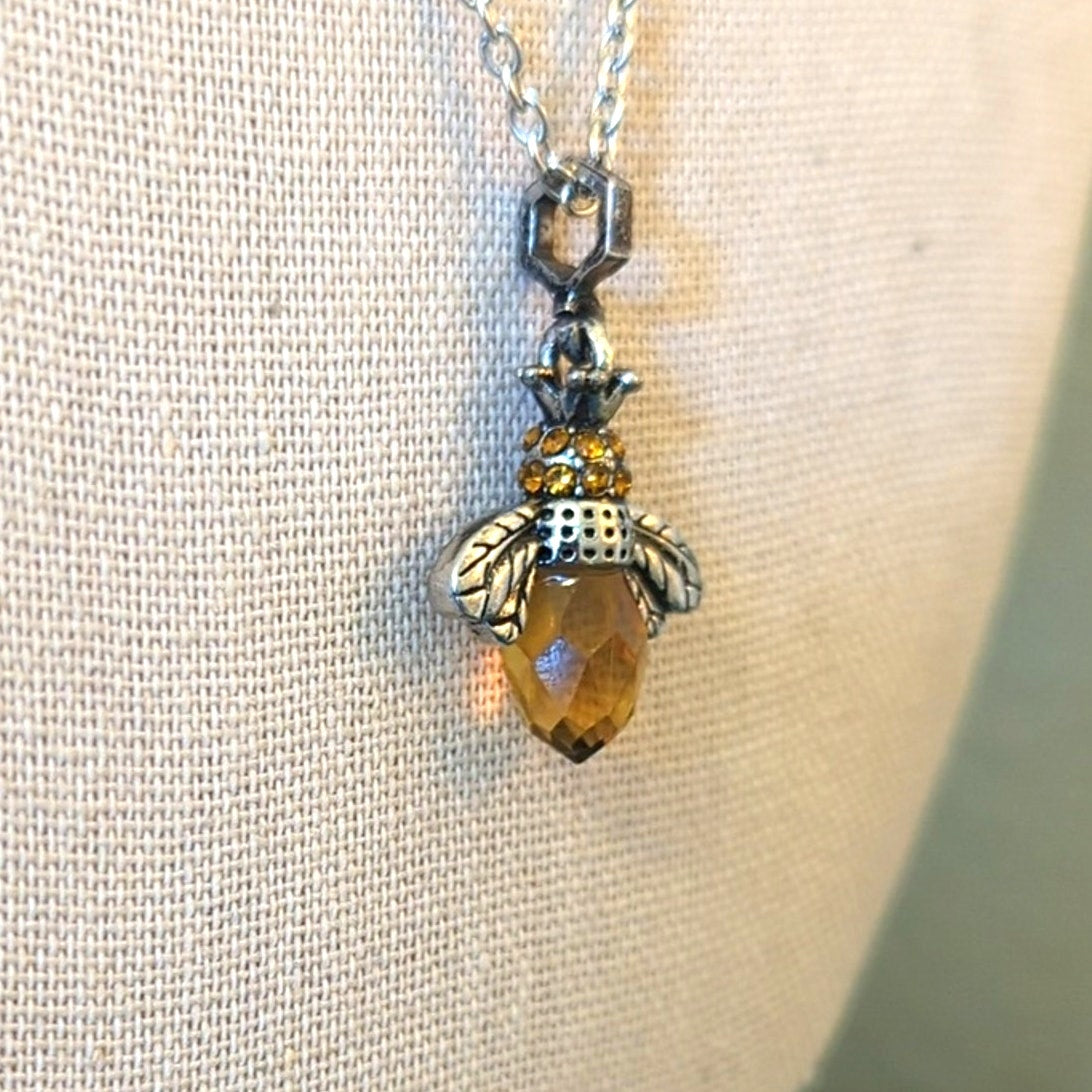 Queen Honeybee Charm Silver Tone Necklace
