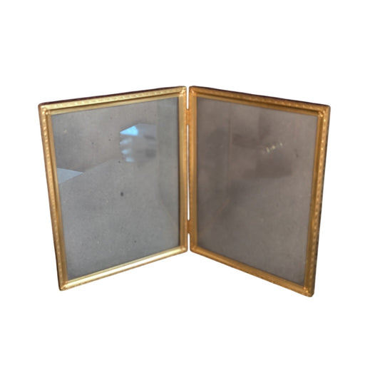 Vintage Art Deco Gold Tone Metal Double 8 X 10 Standing Picture Frame