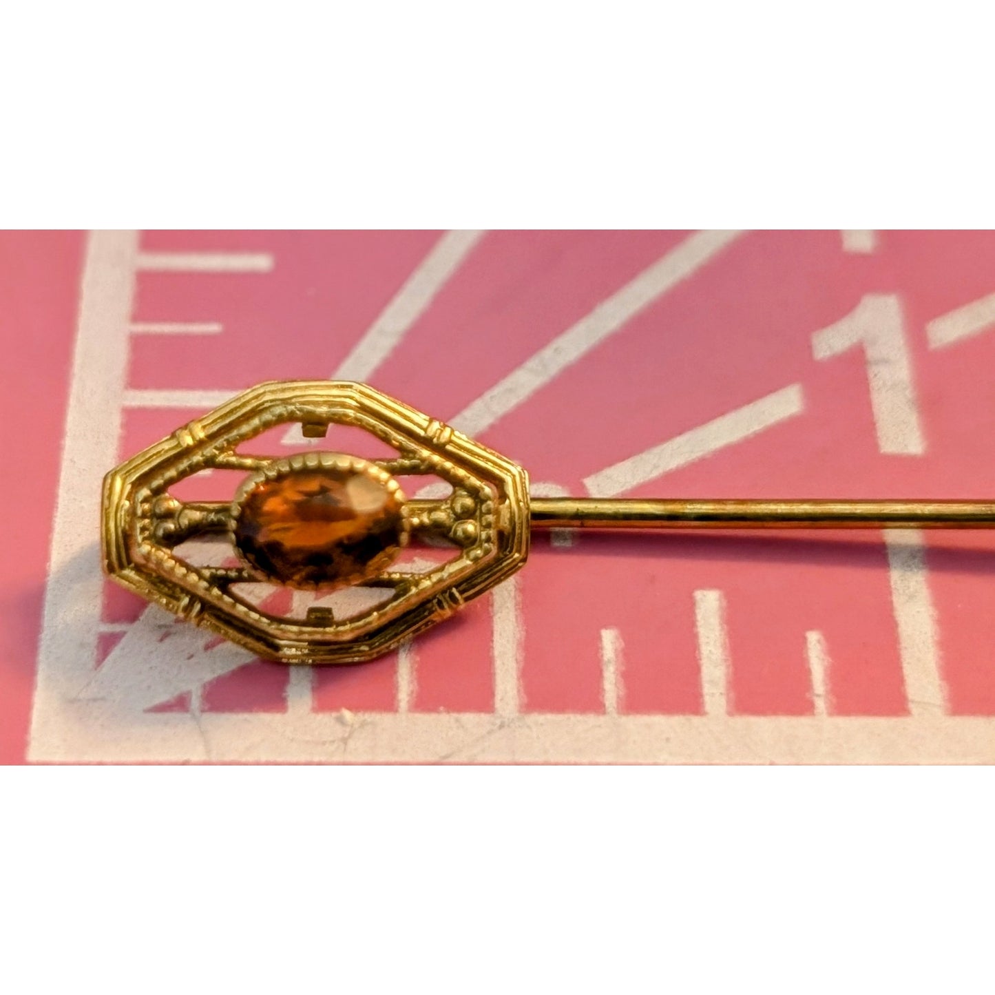 Antique 14K Yellow Gold Tourmaline or Citrine Stick Pin