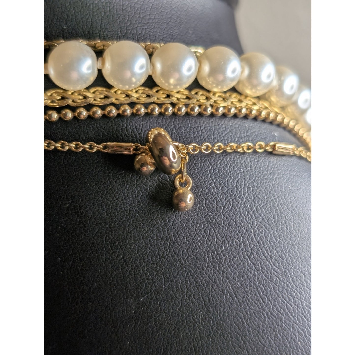Lot of Layering Gold Tone Pearl Charm Necklaces