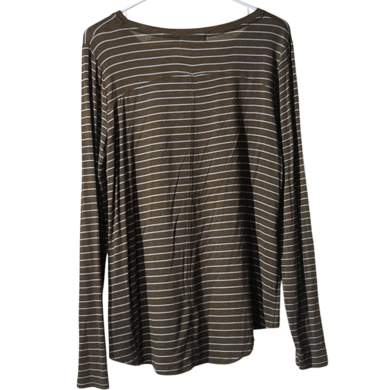 Prana Brown Striped Crew Neck Chest Pocket Long Sleeve Jersey Women's Size M