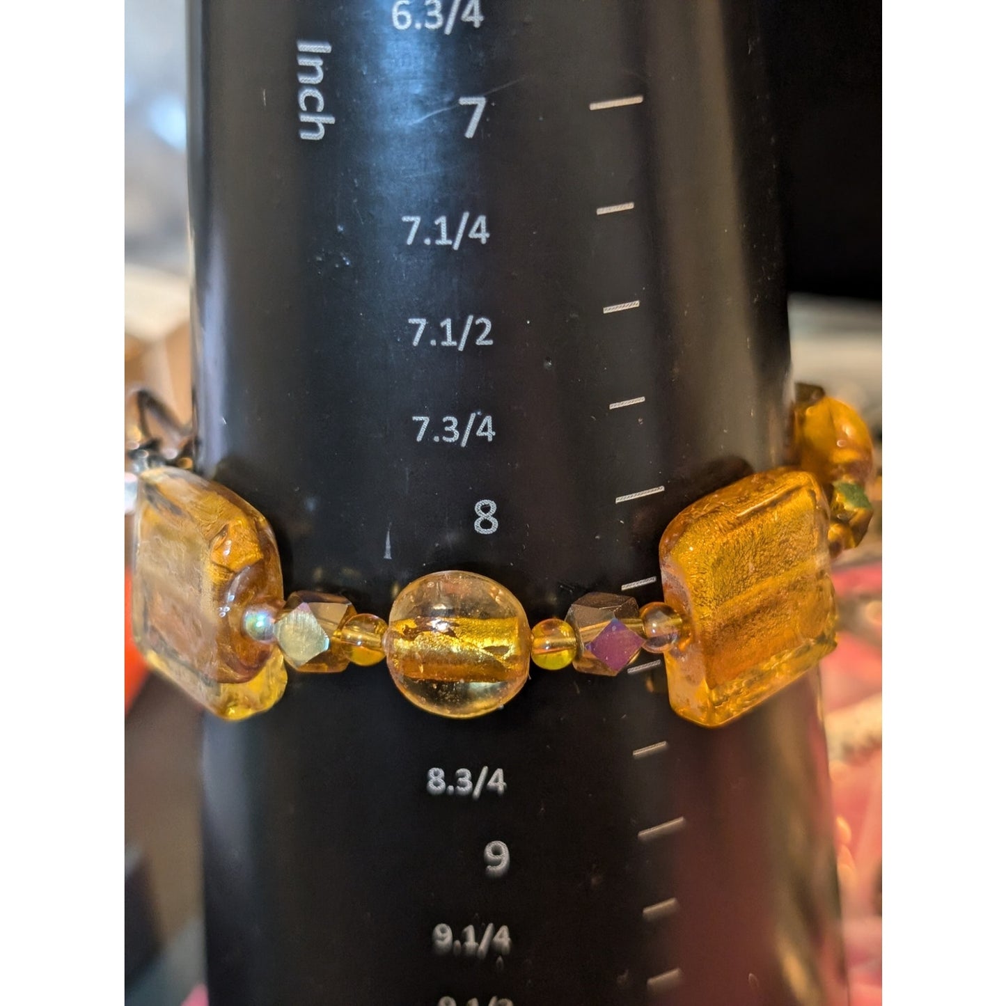 Gold Foil Art Glass Beaded Toggle Clasp Necklace & Gold Foil Art Glass Bracelet