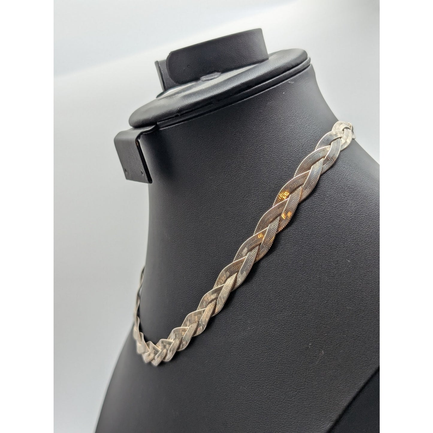 Silver Plated Three Woven Flat Herringbone 16"-18" Necklace