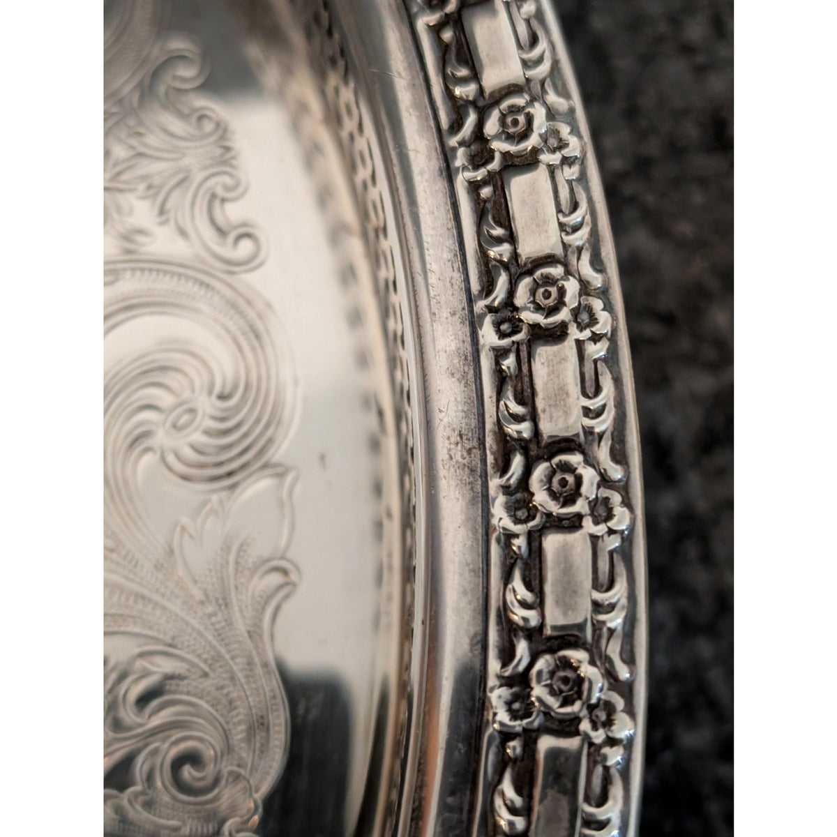 Vintage Camelot Silver Plate 6172G Rimmed Lazy Susan Serving Tray